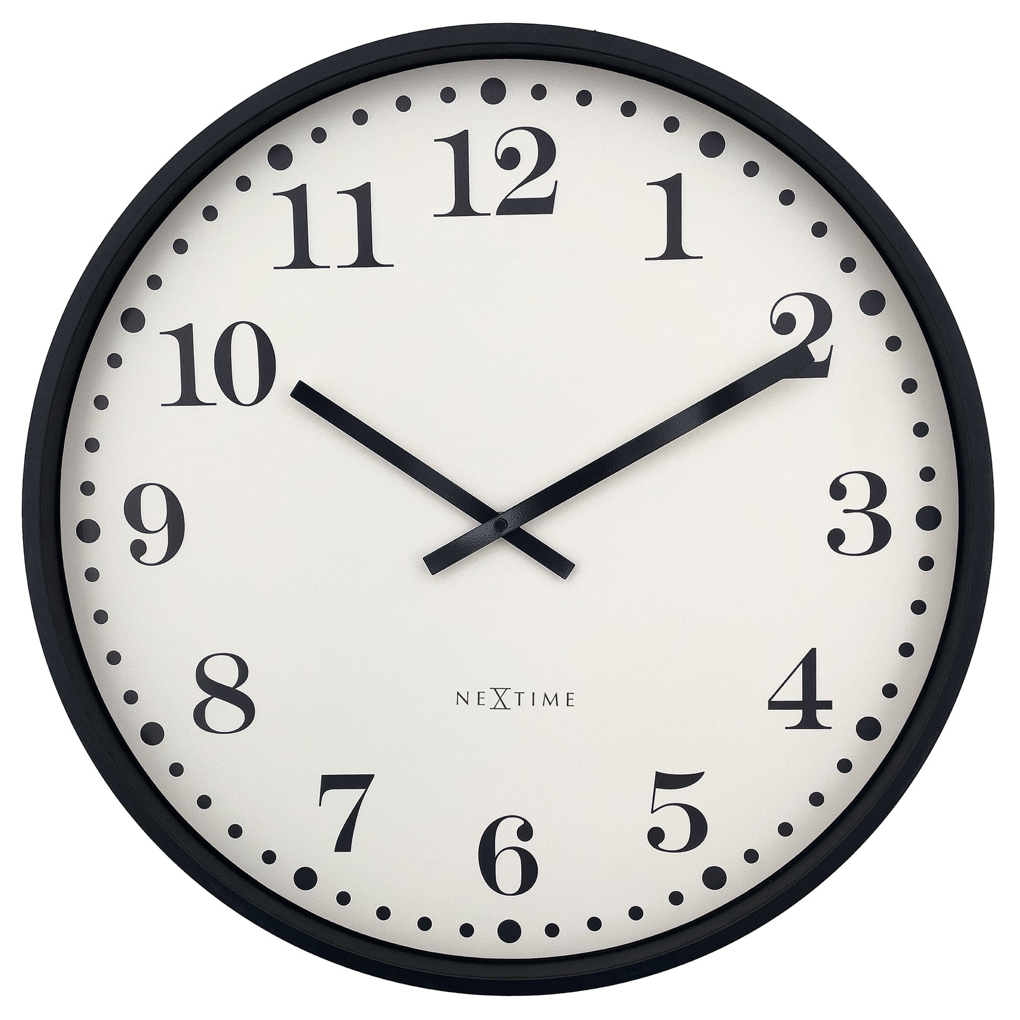 NeXtime Dickens large wall clock, 50cm, black and white plastic design, silent movement, modern decorative timepiece